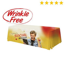 Load image into Gallery viewer, Premium Table Throw 8ft 4-Sided (Close Back) Wrinkle-Free (Full-Color Dye Sublimation, Full Bleed)